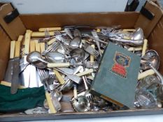 A BOX OF MISC. CUTLERY.