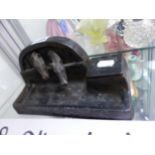 A SIGNED SPELTER HORSE DRINKING TROUGH INKSTAND
