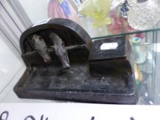 A SIGNED SPELTER HORSE DRINKING TROUGH INKSTAND