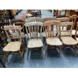 A MATCHED SET OF FOUR STICK BACK KITCHEN CHAIRS,A PAIR OF OXFORD CHAIRS AND TWO OTHERS