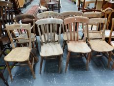 A MATCHED SET OF FOUR STICK BACK KITCHEN CHAIRS,A PAIR OF OXFORD CHAIRS AND TWO OTHERS