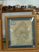 AN ANTIQUE MAP OF STAFFORDSHIRE, AFTER ROBERT MORDEN, 44 X 38cm, TOGETHER WITH A CONTEMPORARY