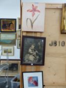 A SMALL COLLECTION OF VINTAGE POSTCARDS, A SOUTH AMERICAN OIL PAINTING, A SMALL STUDY OF A FIELD