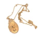 A 9ct YELLOW GOLD HALLMARKED PORTRAIT LOCKET AND CHAIN. DATED 1976, LONDON. THE LOCKET COVER WITH