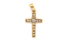 AN 18ct YELLOW GOLD HALLMARKED DIAMOND CHANNEL SET CROSS PENDANT. MEASUREMENTS INCLUDING BAIL 3 x