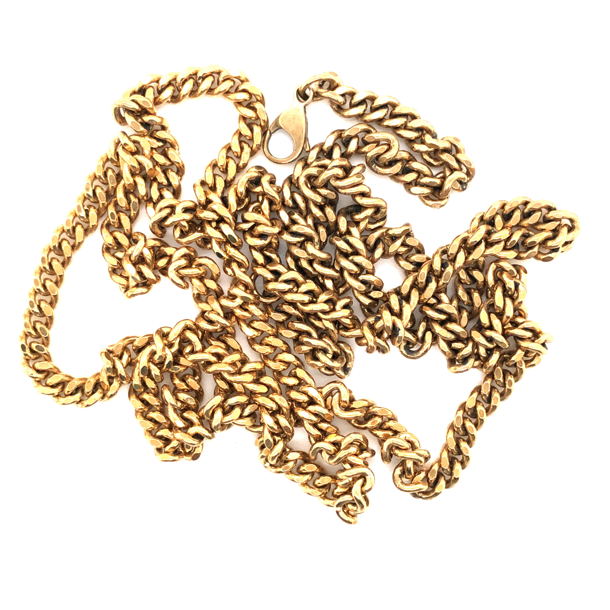 A 9ct HALLMARKED GOLD CURB NECKLACE. LENGTH 77.5cms. WEIGHT 40.4grms.