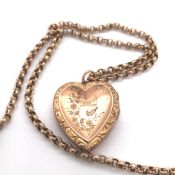 AN ANTIQUE OLD ROSE GOLD BLECHER CHAIN AND A 9ct GOLD BACK AND FRONT HEART SHAPE PORTRAIT LOCKET.