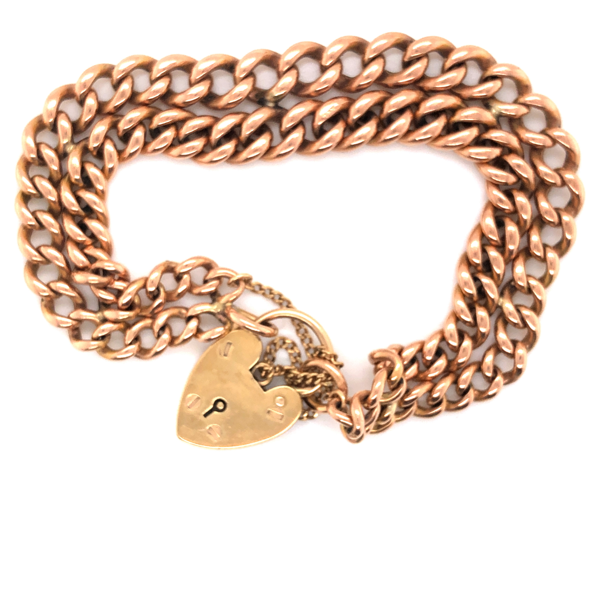 AN ANTIQUE ROSE GOLD DOUBLE CURB BRACELET ADAPTED FROM A GRADUATED ALBERT, EACH LINK STAMPED 375, - Image 4 of 4