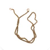 AN ANTIQUE DOUBLE BELCHER NECKLACE CHAIN. UNHALLMARKED AND ASSESSED AS 9ct, 375 GOLD STANDARD.