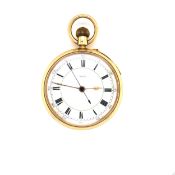 AN 18ct YELLOW GOLD HALLMARKED OPEN FACE CENTRE SECONDS CHRONGRAPH POCKET WATCH WITH MONOGRAMMED