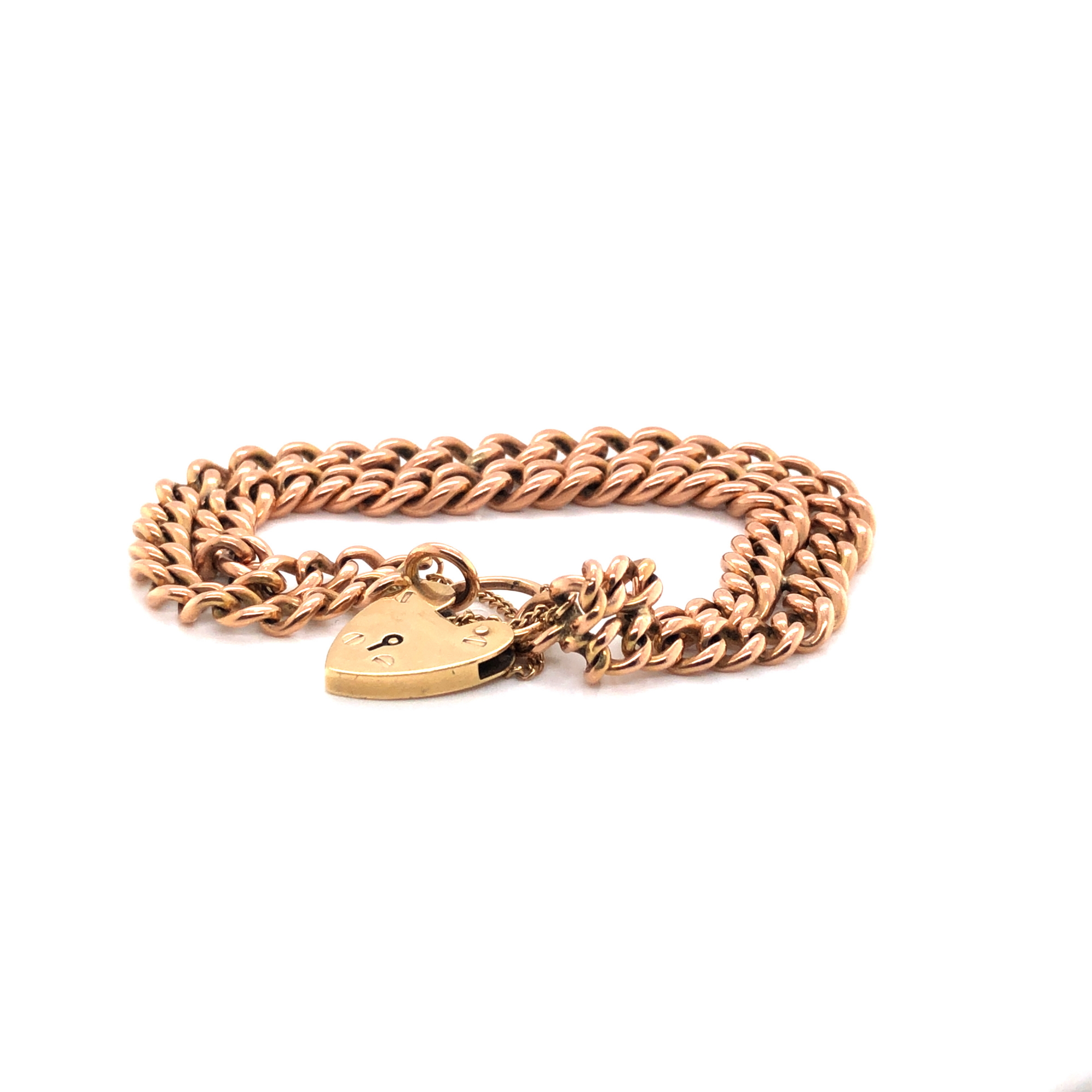 AN ANTIQUE ROSE GOLD DOUBLE CURB BRACELET ADAPTED FROM A GRADUATED ALBERT, EACH LINK STAMPED 375, - Image 3 of 4