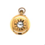 AN 18ct HALLMARKED GOLD HALF DEMI HUNTER POCKET WATCH. THE WHITE ENAMEL DIAL UNSIGNED, WITH