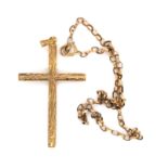 A 9ct HALLMARKED GOLD VINTAGE BARKED CROSS PENDANT AND A 9ct HALLMARKED GOLD BELCHER CHAIN ANKLET.
