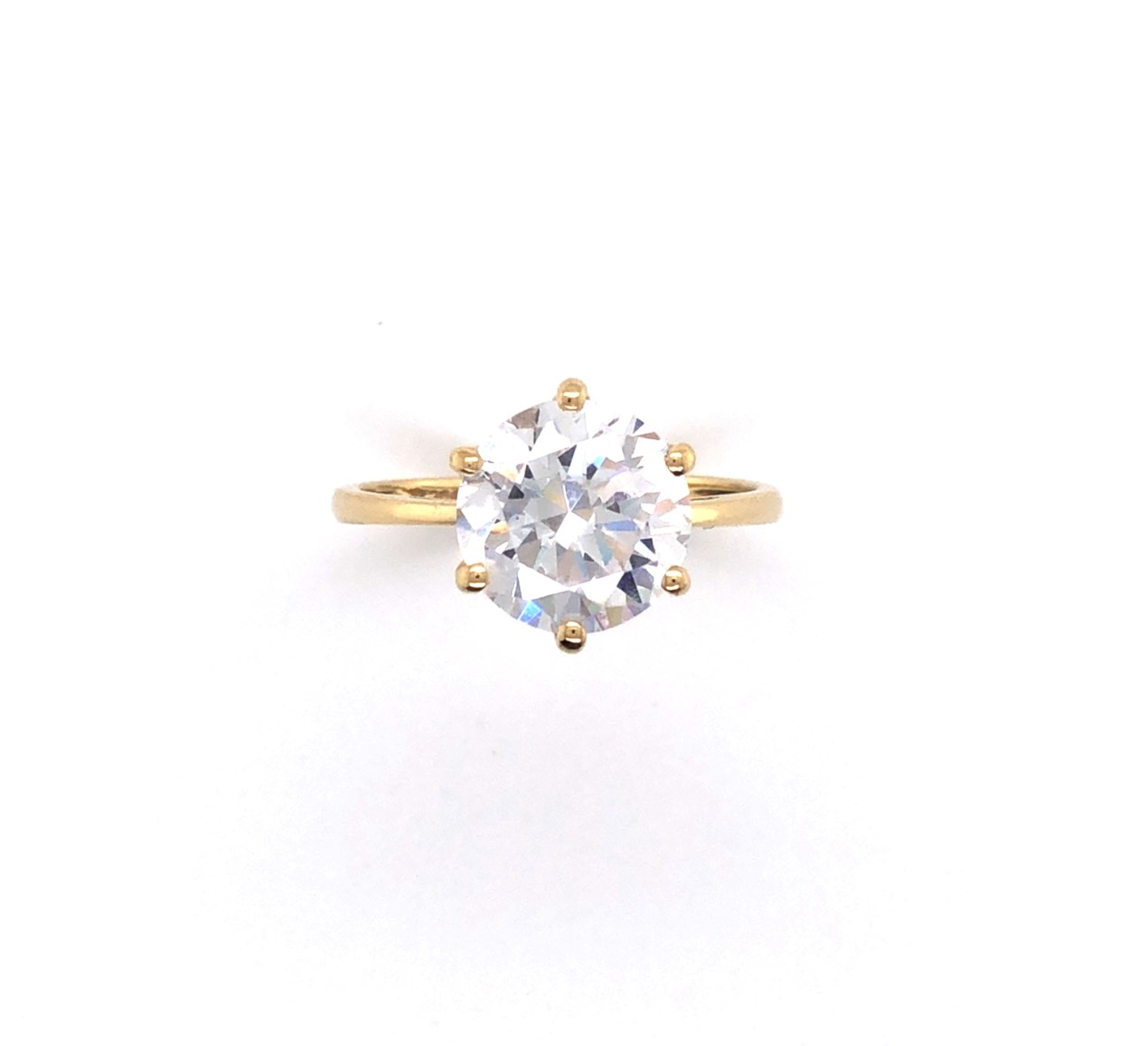 A 14ct HALLMARKED YELLOW GOLD LARGE CUBIC ZIRCONIA MODERN COCKTAIL RING. THE SOLITAIRE IN A RAISED - Image 2 of 2