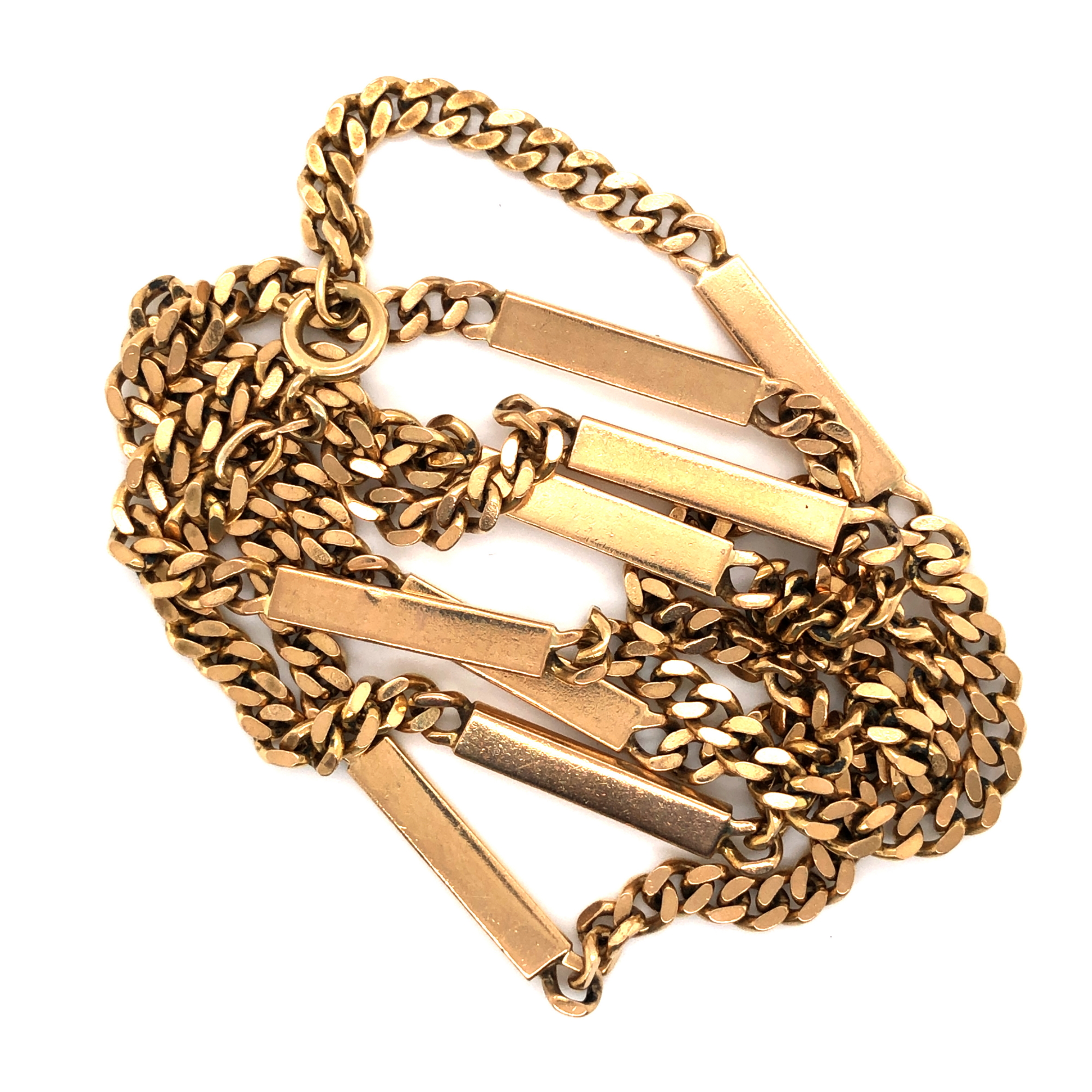 A 9ct HALLMARKED GOLD CURB AND BAR CHAIN. LENGTH 77cms. WEIGHT 41.4grms. - Image 2 of 2