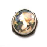 A HAND PAINTED PORTRAIT MINIATURE OF A YOUNG MAIDEN IN PERIOD DRESS WITH A SERPENT SUSPENDED