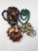 SEVEN ANTIQUE AND LATER HARDSTONE AND OTHER BEADED NECKLACES, TO INCLUDE BANDED AGATE, WEDDING