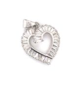A 14ct HALLMARKED WHITE GOLD SYNTHETIC SPINEL HEART SHAPE PENDANT. MEASUREMENTS INCLUDING BAIL 2.7 x
