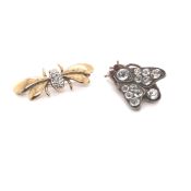 AN ANTIQUE SILVER GILT INSECT BROOCH SET WITH RED PASTE AND WHITE SYNTHETIC SPINEL STONES,UNMARKED