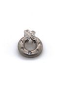 A MATT AND SATIN FINISH DIAMOND SET HUG AND KISS PENDANT. UNHALLMARKED AND STAMPED 18K, 750,