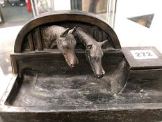 A VINTAGE ART DECO STYLE INKWELL WITH HORSES HEADS