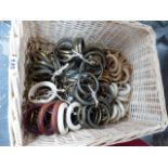 A QUANTITY OF ANTIQUE AND OTHER LARGE DIAMETER CURTAIN RINGS.