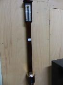 WILLIAM DUNCAN, ABERDEEN, A BRASS MOUNTED MAHOGANY STICK BAROMETER WITH SILVERED DIAL. H 92cms.