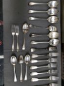 A QUANTITY OF VICTORIAN AND LATER HALLMARKED SILVER FORKS AND SPOONS.