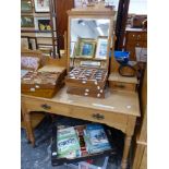 AN ANTIQUE ASH MIRROR BACKED DRESSING TABLE WITH TWO DRAWERS RECESSED ABOVE THE TWO APRON DRAWERS