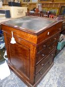 A REGENCY BURR MAPLE DAVENPORT DESK WITH GREEN LEATHER INSET SLOPING LID AND THREE DRAWERS TO ONE SI