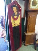 TWO TRIANGULAR HEADED BOARD PAINTED WITH SAILORS IN DIFFERENT PERIOD UNIFORMS. 173 x 50cms.