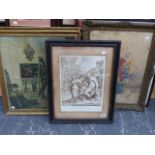 AFTER P. DE CORTONA, AN ANTIQUE PRINT THE JUDGEMENT OF HERCULES 38 x 28cm, TOGETHER WITH OTHER