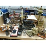 A VINTAGE CANDLESTICK TELEPHONE, A TAXIDERMY FOX MASK, A CORONA FOLDING TYPEWRITER AND OTHER VARIOUS