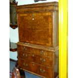 AN 18th C. WALNUT FALL FRONT WRITING CHEST, AN OVOLO FRONTED DRAWER ABOVE THE HERRING BONE BANDED