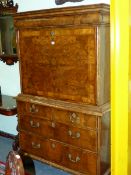 AN 18th C. WALNUT FALL FRONT WRITING CHEST, AN OVOLO FRONTED DRAWER ABOVE THE HERRING BONE BANDED