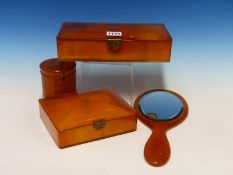 AN ART DECO BLONDE TORTOISESHELL DRESSING TABLE SET MOUNTED WITH LONDON HALLMARKED SILVER GILT