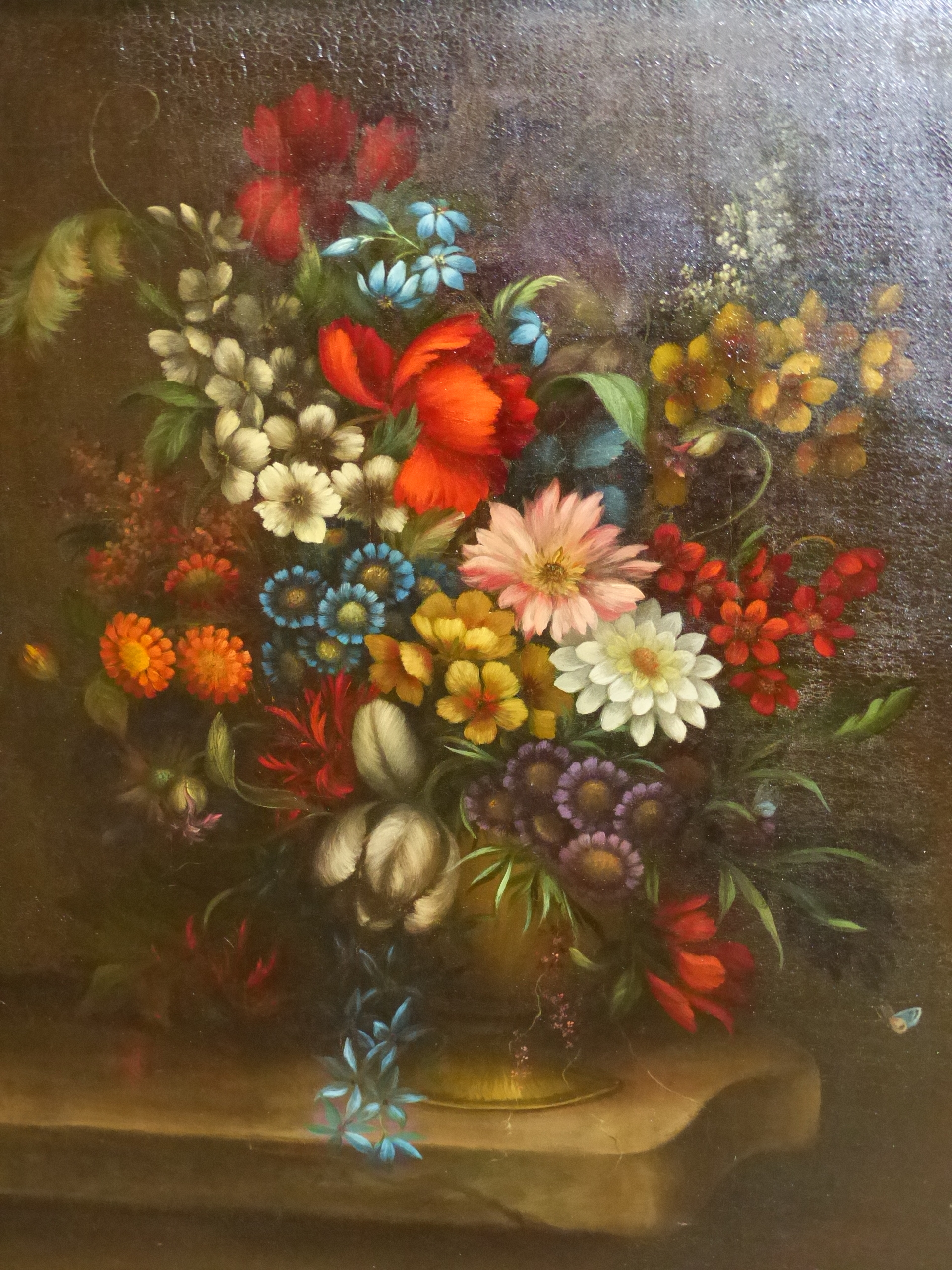 19th CENTURY SCHOOL. A STILL LIFE OF SUMMER FLOWERS, OIL ON CANVAS. 78 x 64cms. - Bild 2 aus 8