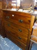 A SMALL MODERN PINE CHEST OF FOUR DRAWERS. W 90 X D 42 X H 96CMS.