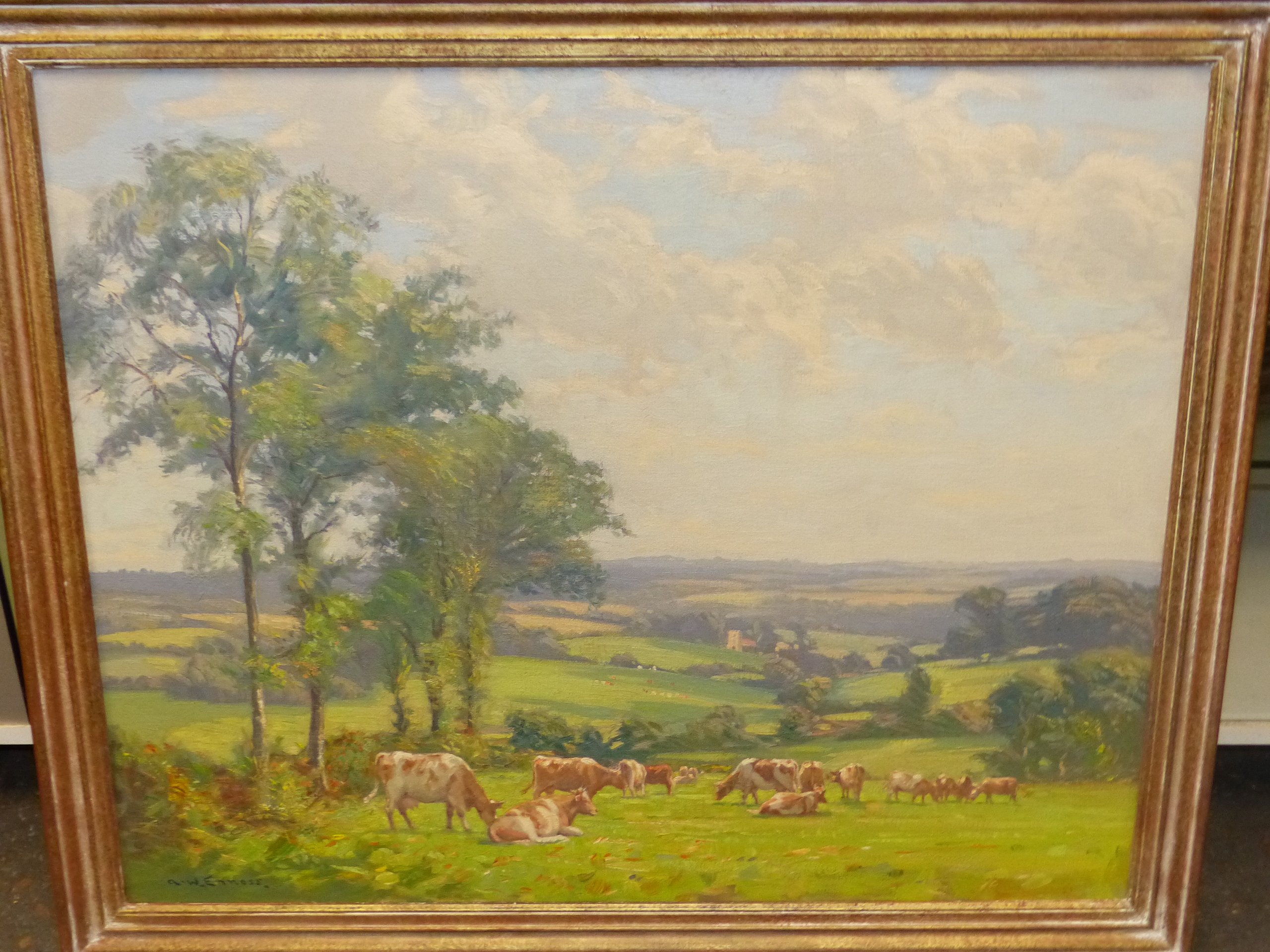 A.W ENNESS (1876-1948) CATTLE IN A MEADOW, SIGNED OIL ON CANVAS 67 x 82cm - Image 3 of 7