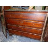 A 19th C. MAHOGANY CHEST OF FOUR CROSS BANDED LONG DRAWERS ON BRACKET FEET. W 145 x D 62 x H