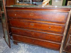 A 19th C. MAHOGANY CHEST OF FOUR CROSS BANDED LONG DRAWERS ON BRACKET FEET. W 145 x D 62 x H