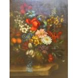 19th CENTURY SCHOOL. A STILL LIFE OF SUMMER FLOWERS, OIL ON CANVAS. 78 x 64cms.