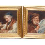 JULES VIBERT (19th C. SCHOOL) TWO PORTRAITS OF ELDERLY GENTLEMAN SIGNED, OIL ON PANEL 20 x 16 cms (
