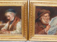 JULES VIBERT (19th C. SCHOOL) TWO PORTRAITS OF ELDERLY GENTLEMAN SIGNED, OIL ON PANEL 20 x 16 cms (