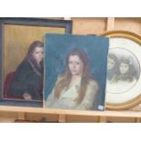 20th CENTURY SCHOOL, TWO PORTRAITS OF GIRLS, BOTH OIL ON CANVAS (ONE LAID DOWN) TOGETHER WITH