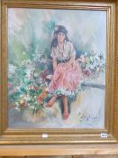 GORDON KING (1939- ) ARR. THE FLOWER GIRL, SIGNED, OIL ON CANVAS 61 x 51cm