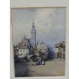 NOEL H LEAVER (1889-1951) A PAIR OF TOWN SCENES, SIGNED WATERCOLOURS. 26 x 18 cm (2)