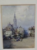 NOEL H LEAVER (1889-1951) A PAIR OF TOWN SCENES, SIGNED WATERCOLOURS. 26 x 18 cm (2)