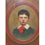 19th CENTURY CONTINENTAL SCHOOL FEIGNED OVAL PORTRAIT OF A BOY. OIL ON CANVAS DECORATIVE PAINTED