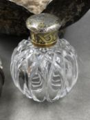 A S. MORDAN & CO MAKERS WHITE METAL AND GILDED LIDDED CUT GLASS SCENT BOTTLE TOGETHER WITH A WHITE